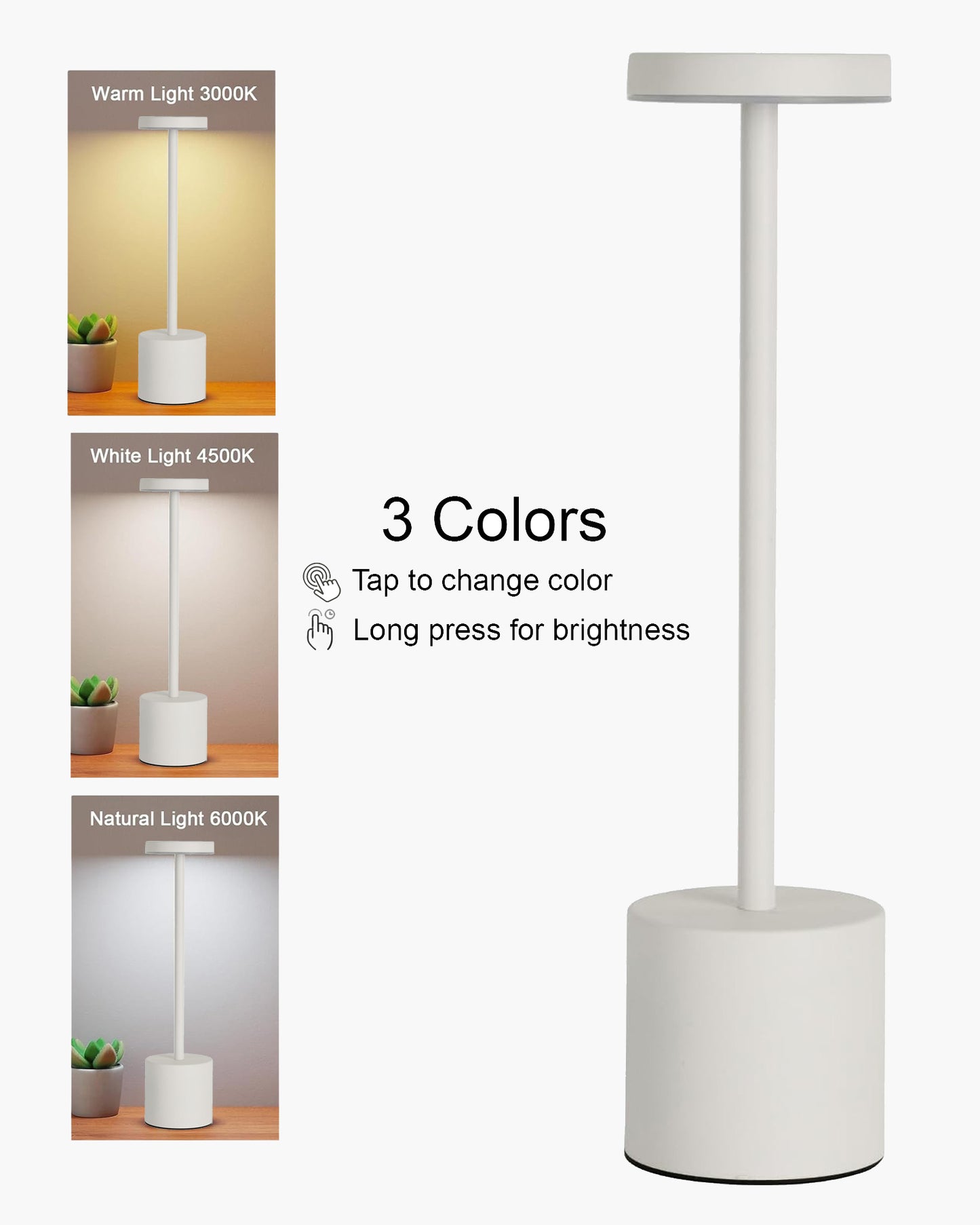 Table Lamps Rechargeable Set of 1, Black Portable LED Desk Lamp, Battery Powered Wireless Table Light, LED Cordless Desk Lamp, Wireless Portable Desk & Bedside Lamp for Home, Café & Restaurant