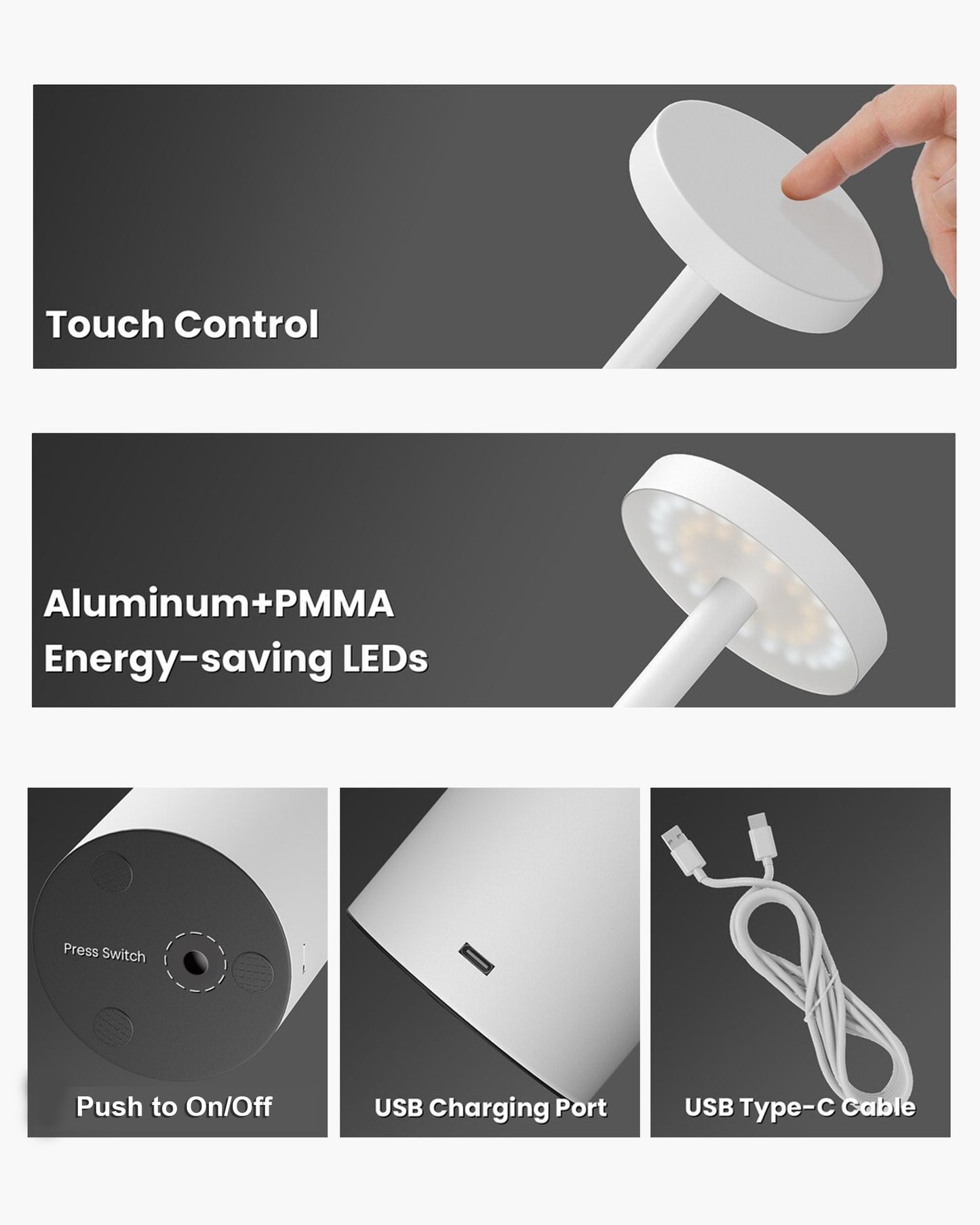 Table Lamps Rechargeable Set of 1, Black Portable LED Desk Lamp, Battery Powered Wireless Table Light, LED Cordless Desk Lamp, Wireless Portable Desk & Bedside Lamp for Home, Café & Restaurant