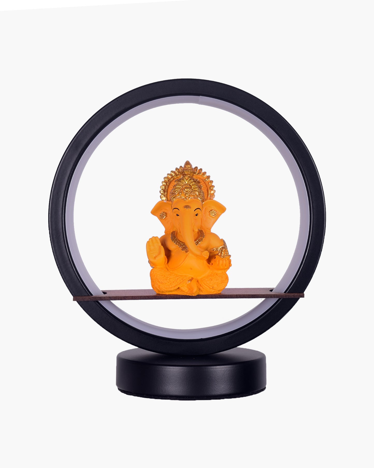 Homesake® Bal Ganapati Circular LED Table Lamp for Home Decor | Modern Ganesh Ji Night Lamp for Bedroom, Living Room & Office | Decorative LED Desk Lamp with Idol (Black, Pack of 1)