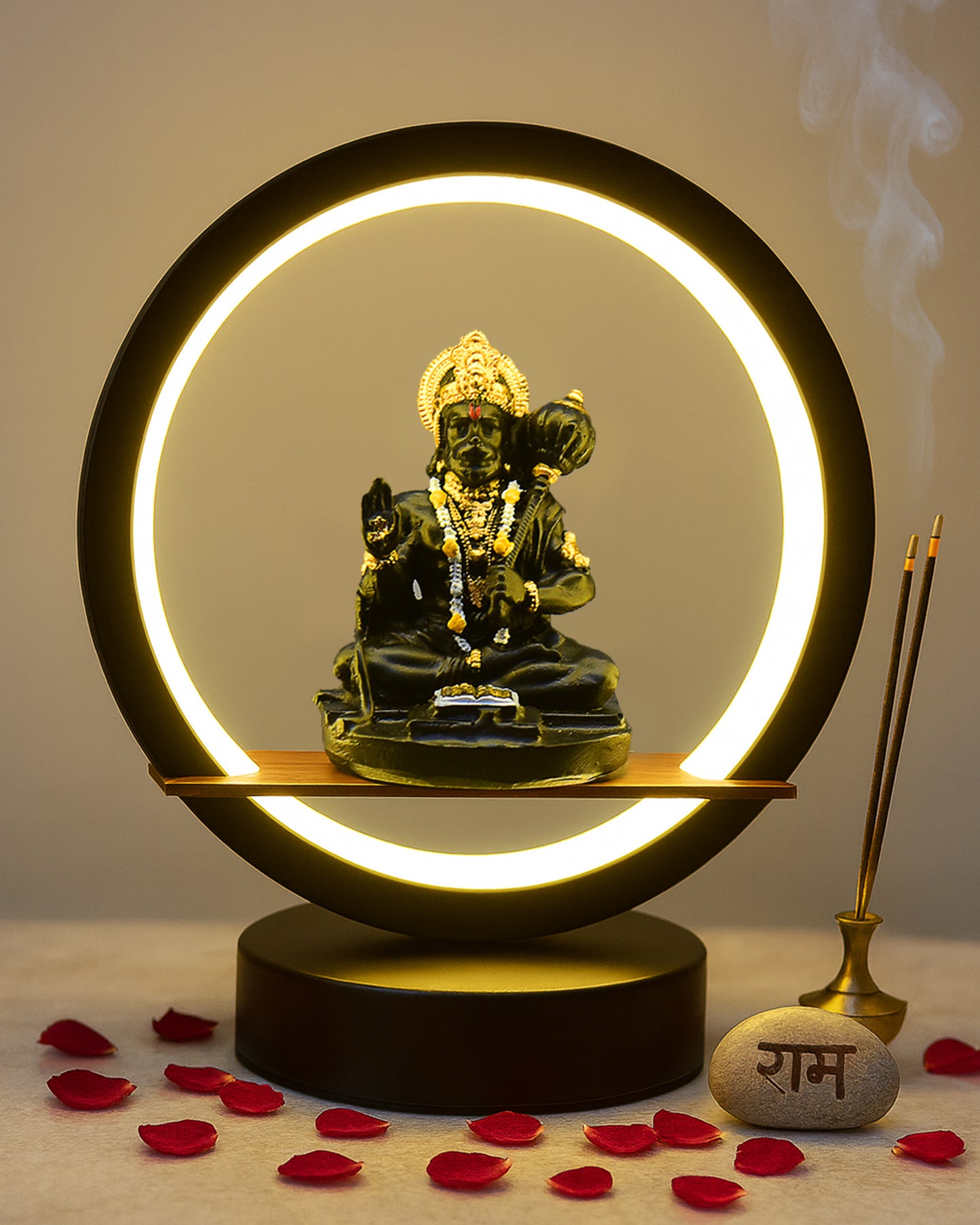 Homesake® Bal Ganapati Circular LED Table Lamp for Home Decor | Modern Ganesh Ji Night Lamp for Bedroom, Living Room & Office | Decorative LED Desk Lamp with Idol (Black, Pack of 1)