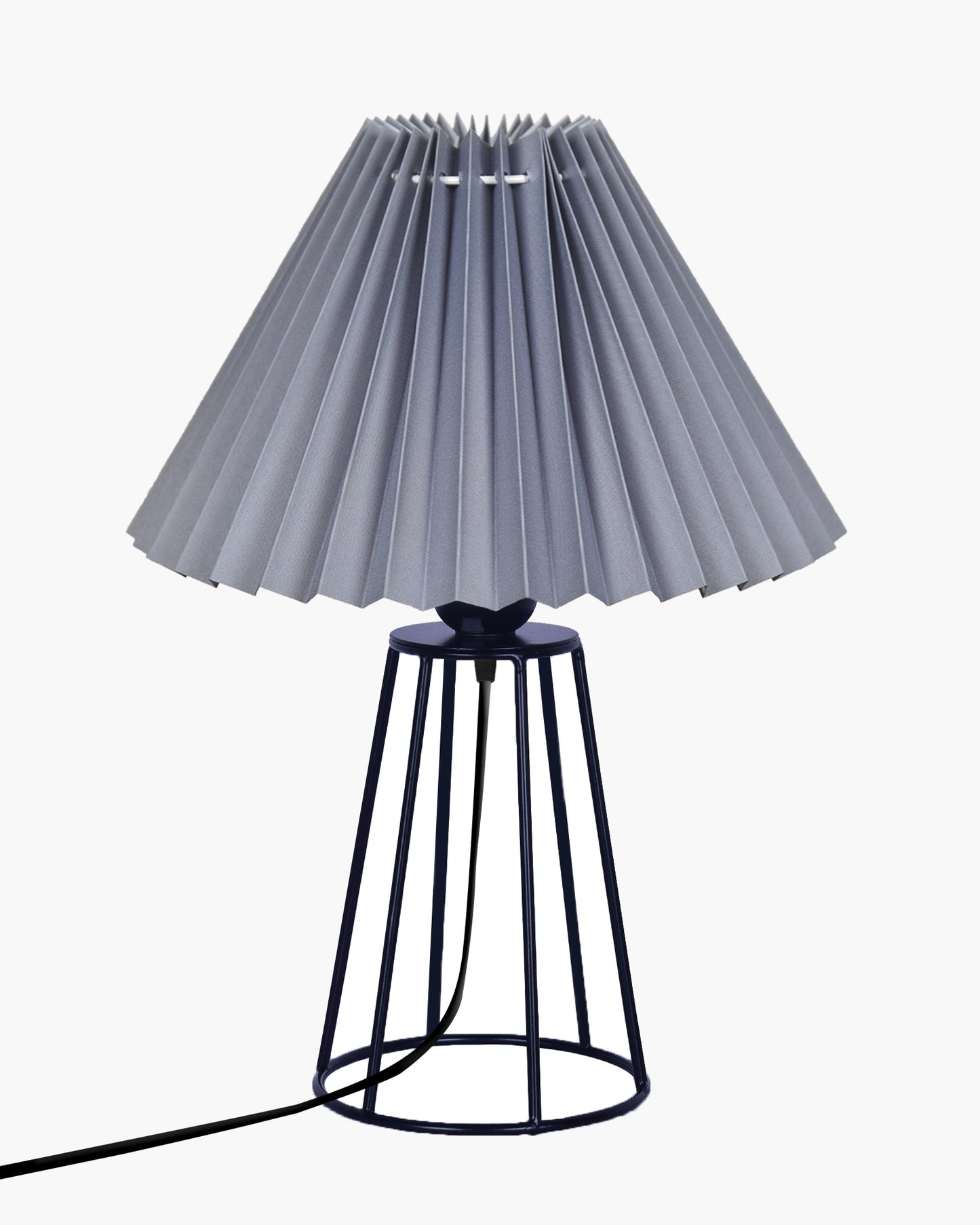 Korean Style Pleated Table Lamp with Wire Frame Base, Bedside Night Lamp for Bedroom & Living Room, Warm White Ambient Lighting, Black Taper, Pleated White