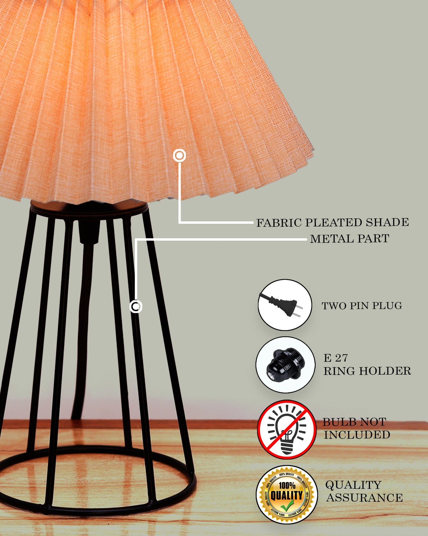 Korean Style Pleated Table Lamp with Wire Frame Base, Bedside Night Lamp for Bedroom & Living Room, Warm White Ambient Lighting, Black Taper, Pleated White