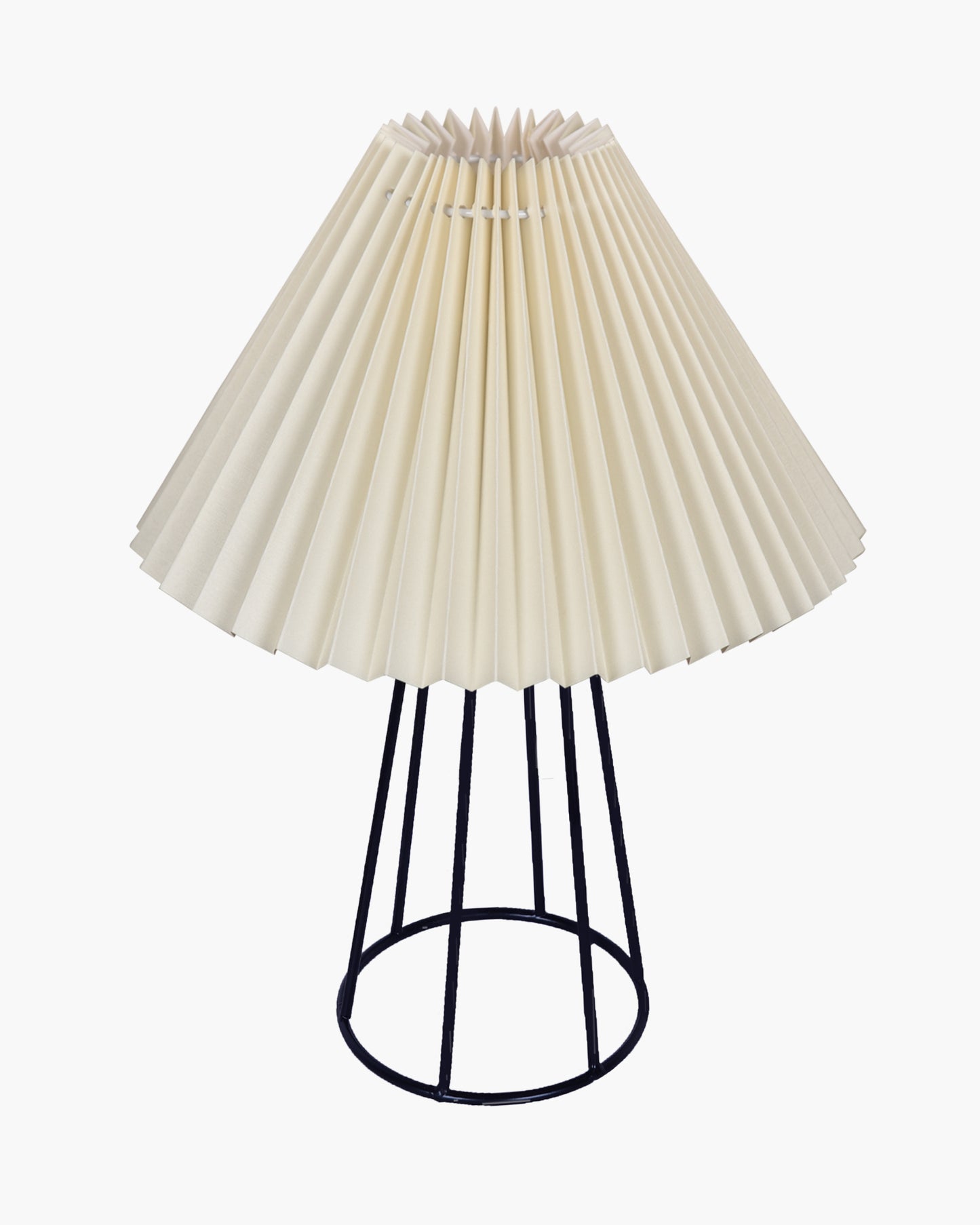 Korean Style Pleated Table Lamp with Wire Frame Base, Bedside Night Lamp for Bedroom & Living Room, Warm White Ambient Lighting, Black Taper, Pleated White
