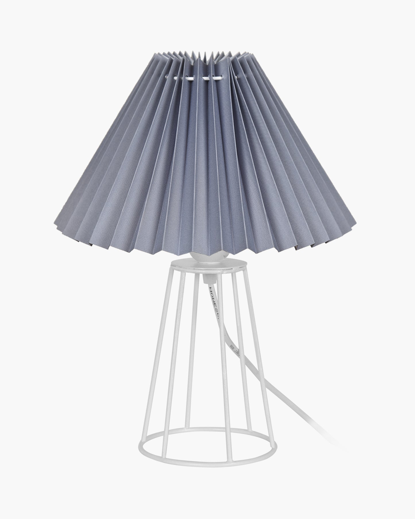 Korean Style Pleated Table Lamp with Wire Frame Base, Bedside Night Lamp for Bedroom & Living Room, Warm White Ambient Lighting, Black Taper, Pleated Grey