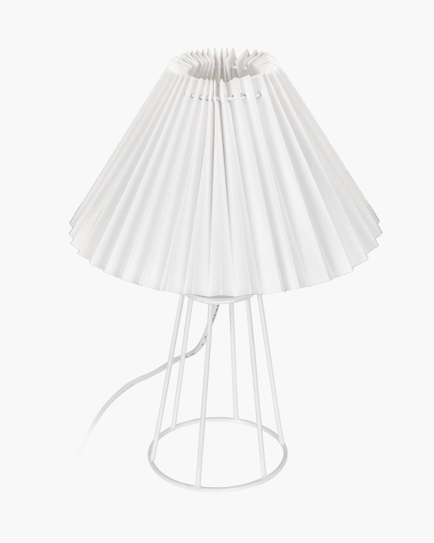 Korean Style Pleated Table Lamp with Wire Frame Base, Bedside Night Lamp for Bedroom & Living Room, Warm White Ambient Lighting, Black Taper, Pleated Grey