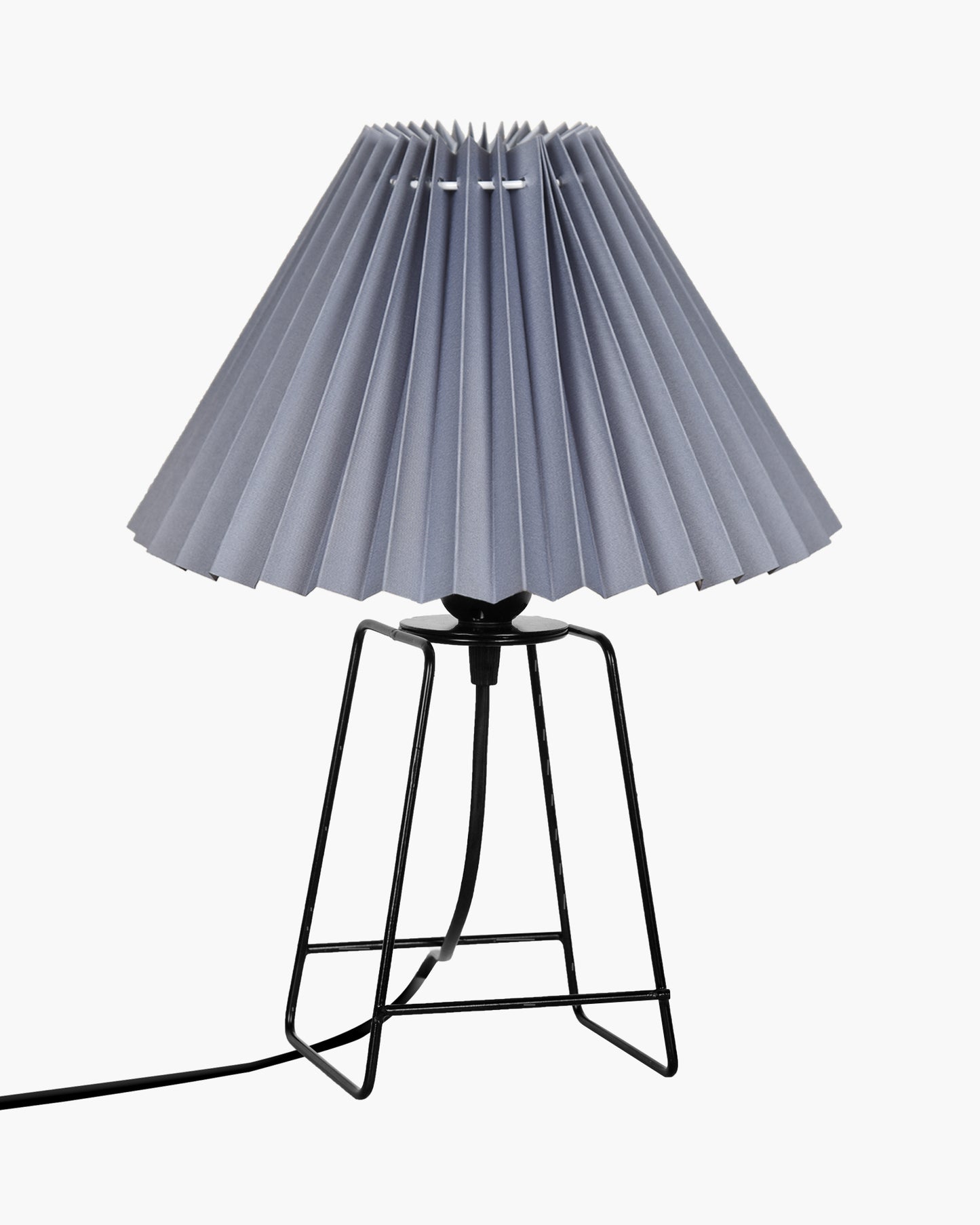 Korean Style Pleated Table Lamp with Wire Frame Base, Bedside Night Lamp for Bedroom & Living Room, Warm White Ambient Lighting, White Taper, Pleated Grey