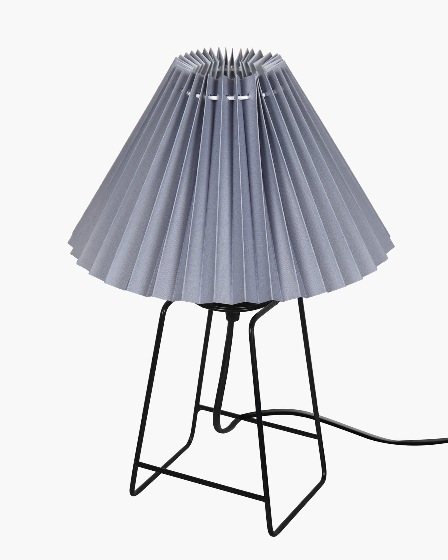 Korean Style Pleated Table Lamp with Wire Frame Base, Bedside Night Lamp for Bedroom & Living Room, Warm White Ambient Lighting, White Taper, Pleated Grey