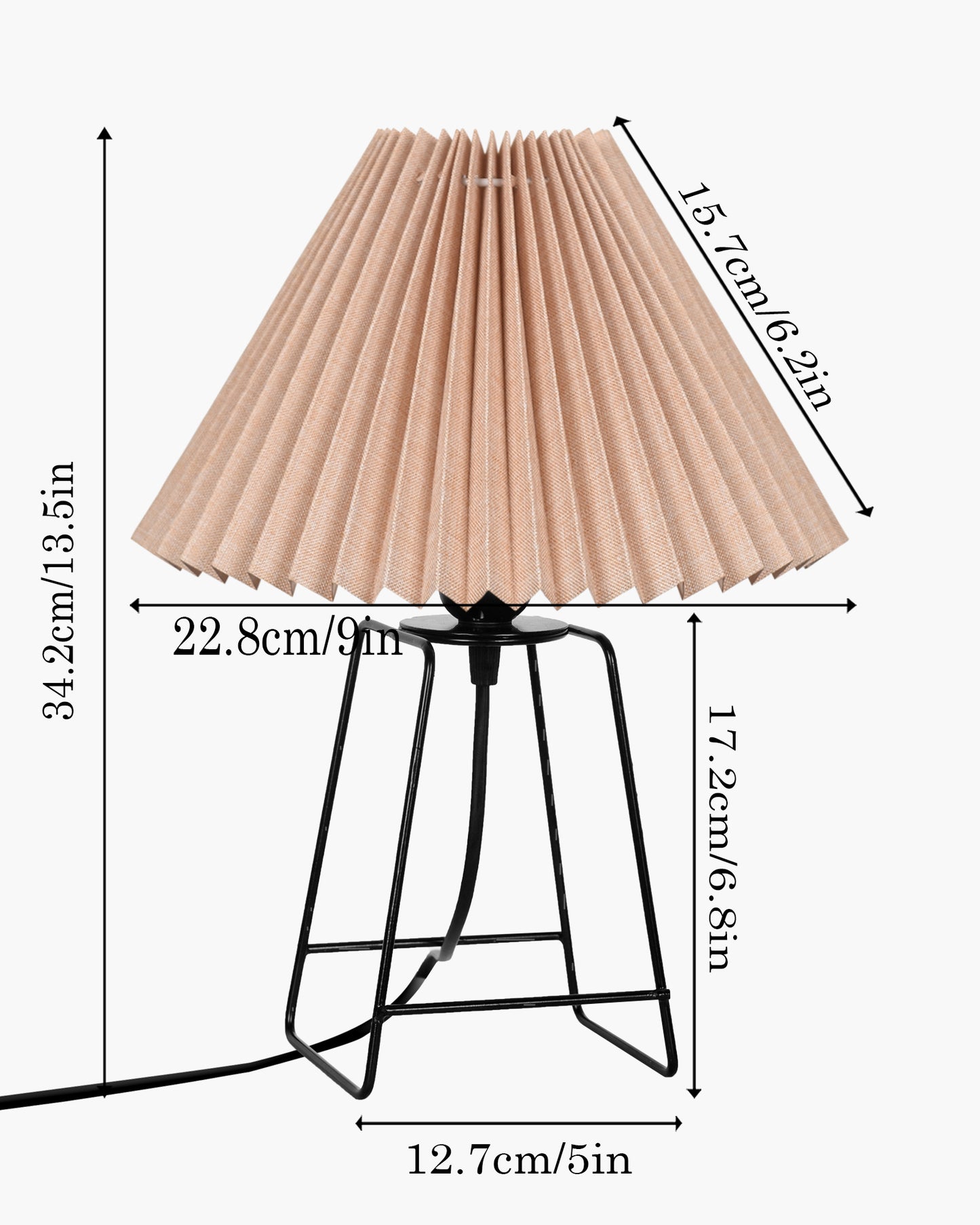 Korean Style Pleated Table Lamp with Wire Frame Base, Bedside Night Lamp for Bedroom & Living Room, Warm White Ambient Lighting, White Taper, Pleated Grey