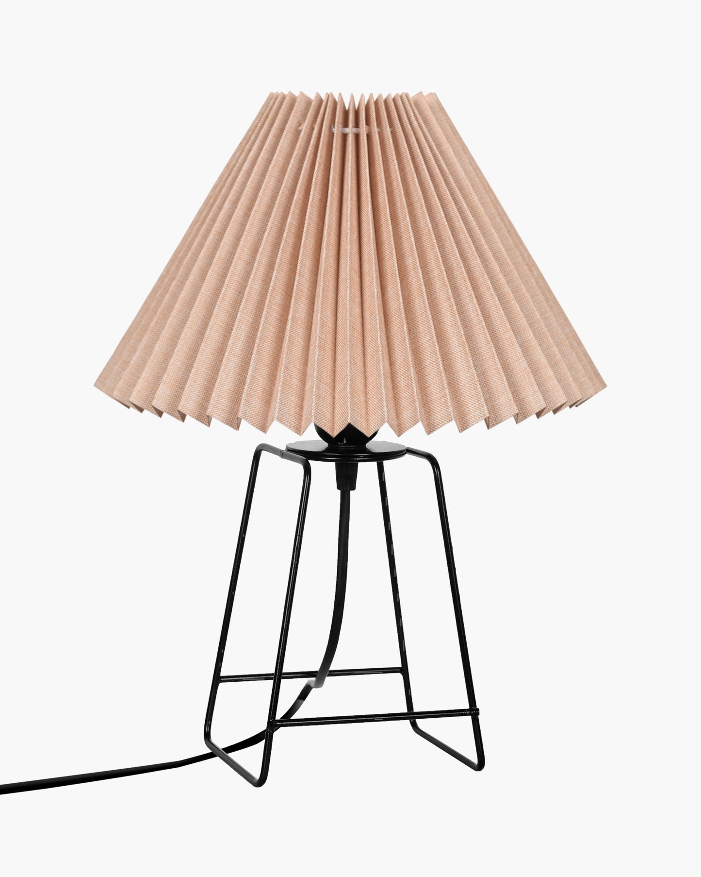 Korean Style Pleated Table Lamp with Wire Frame Base, Bedside Night Lamp for Bedroom & Living Room, Warm White Ambient Lighting, White Taper, Pleated Grey