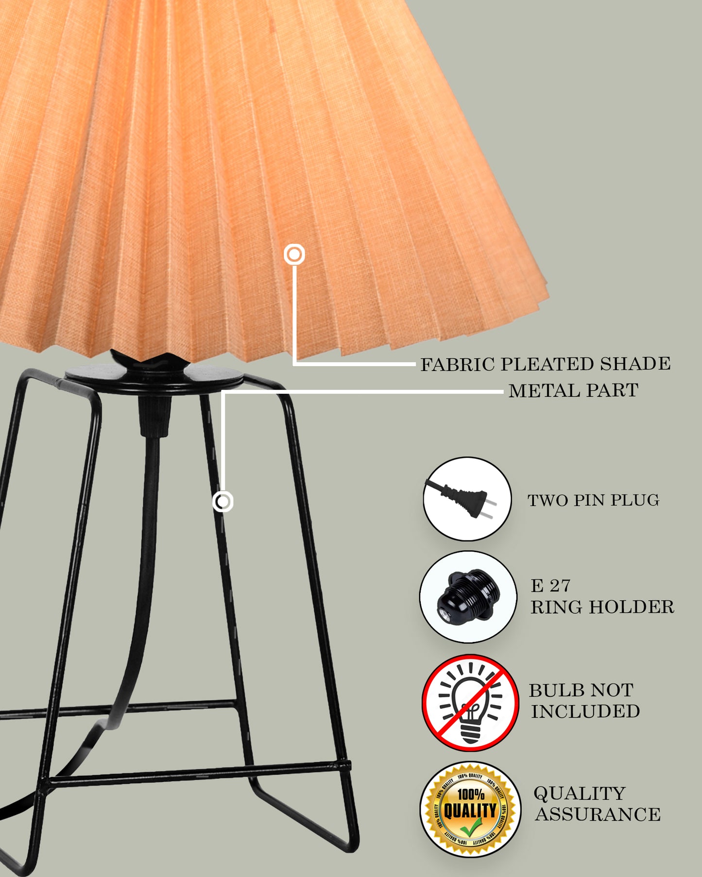 Korean Style Pleated Table Lamp with Wire Frame Base, Bedside Night Lamp for Bedroom & Living Room, Warm White Ambient Lighting, White Taper, Pleated Grey