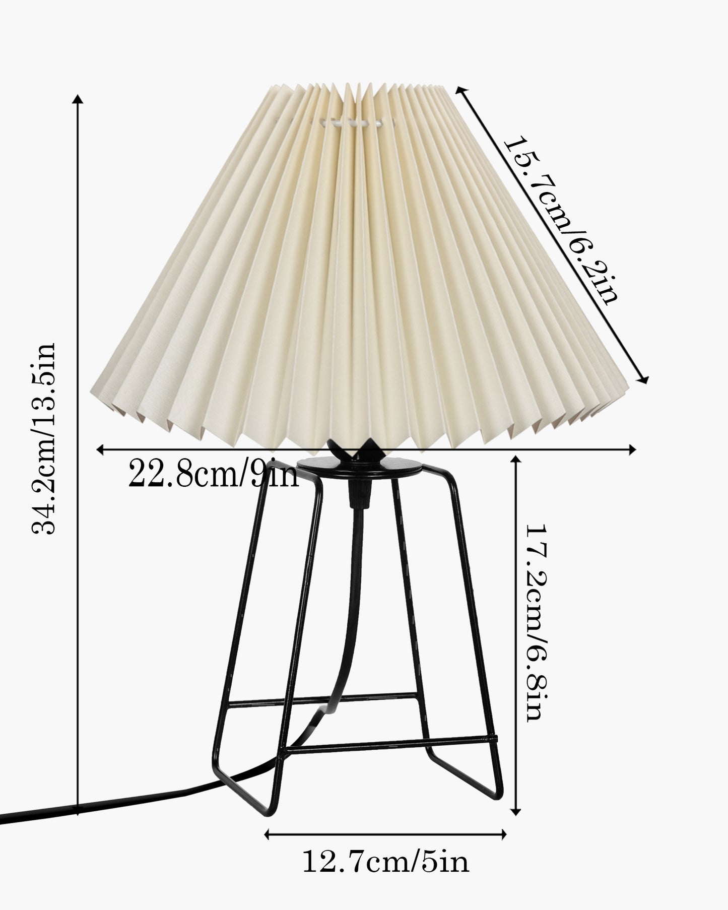 Korean Style Pleated Table Lamp with Wire Frame Base, Bedside Night Lamp for Bedroom & Living Room, Warm White Ambient Lighting, White Taper, Pleated Grey