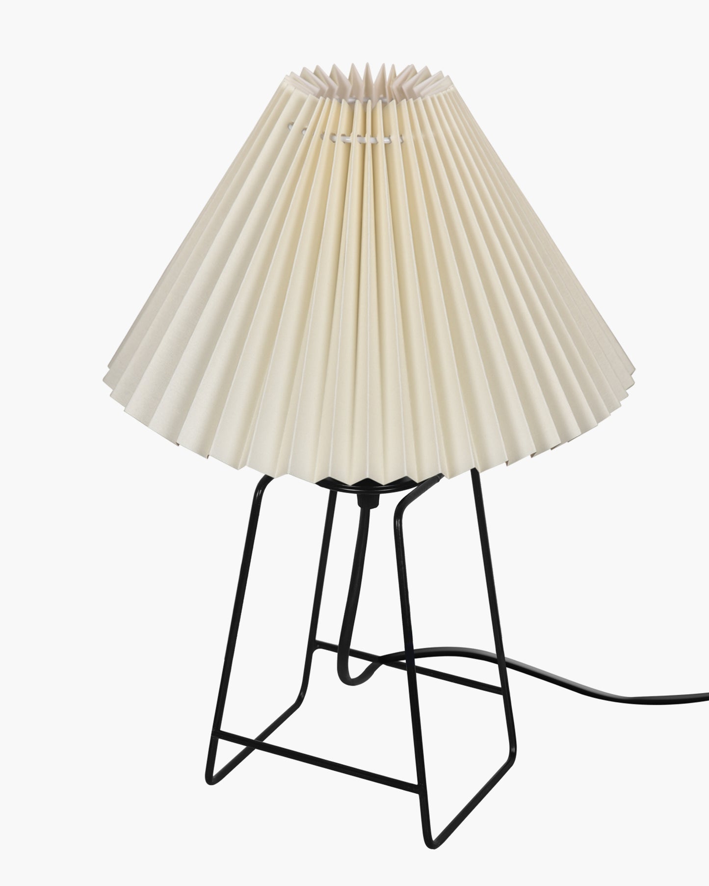 Korean Style Pleated Table Lamp with Wire Frame Base, Bedside Night Lamp for Bedroom & Living Room, Warm White Ambient Lighting, White Taper, Pleated Grey