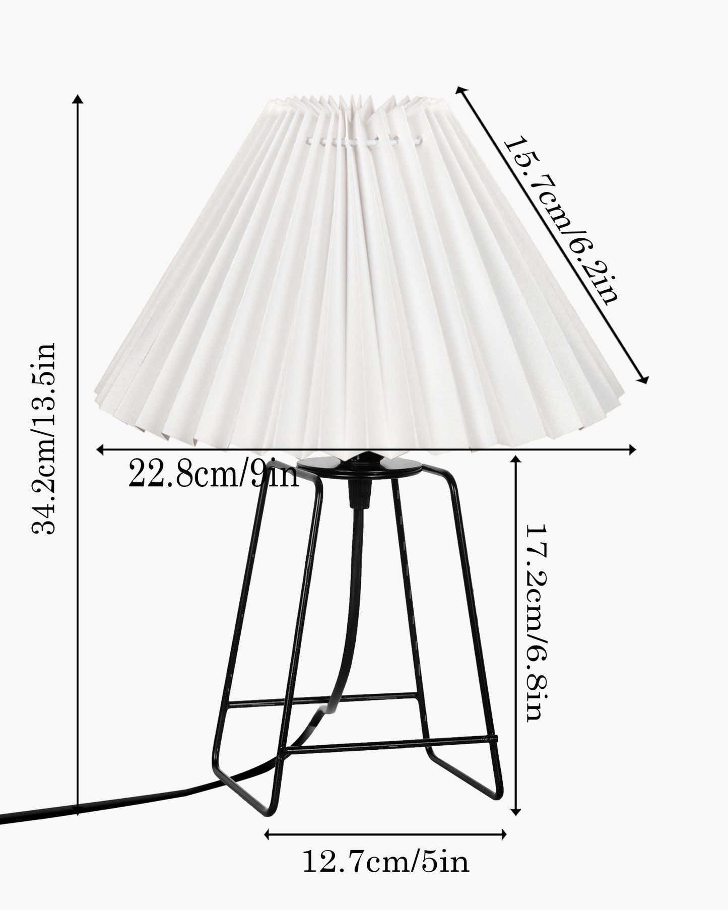 Korean Style Pleated Table Lamp with Wire Frame Base, Bedside Night Lamp for Bedroom & Living Room, Warm White Ambient Lighting, White Taper, Pleated Grey