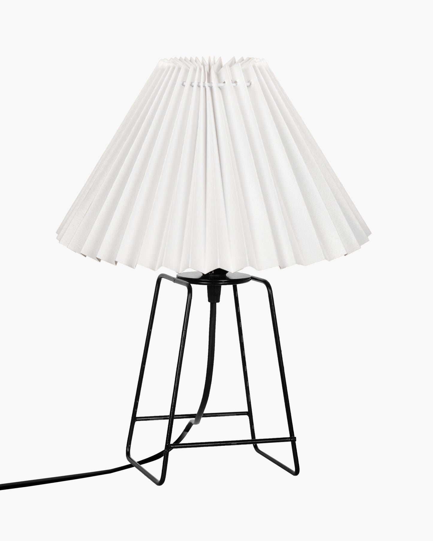 Korean Style Pleated Table Lamp with Wire Frame Base, Bedside Night Lamp for Bedroom & Living Room, Warm White Ambient Lighting, White Taper, Pleated Grey