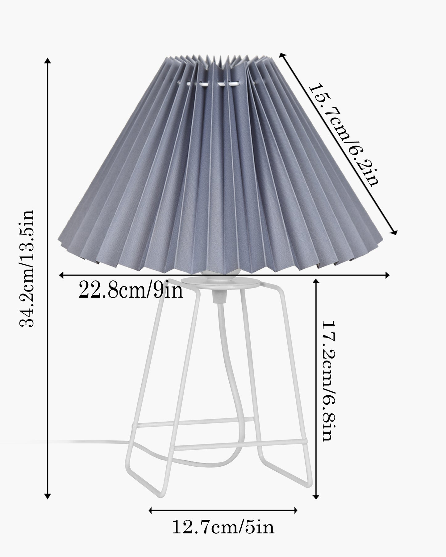 Korean Style Pleated Table Lamp with Wire Frame Base, Bedside Night Lamp for Bedroom & Living Room, Warm White Ambient Lighting, White Taper, Pleated off-white