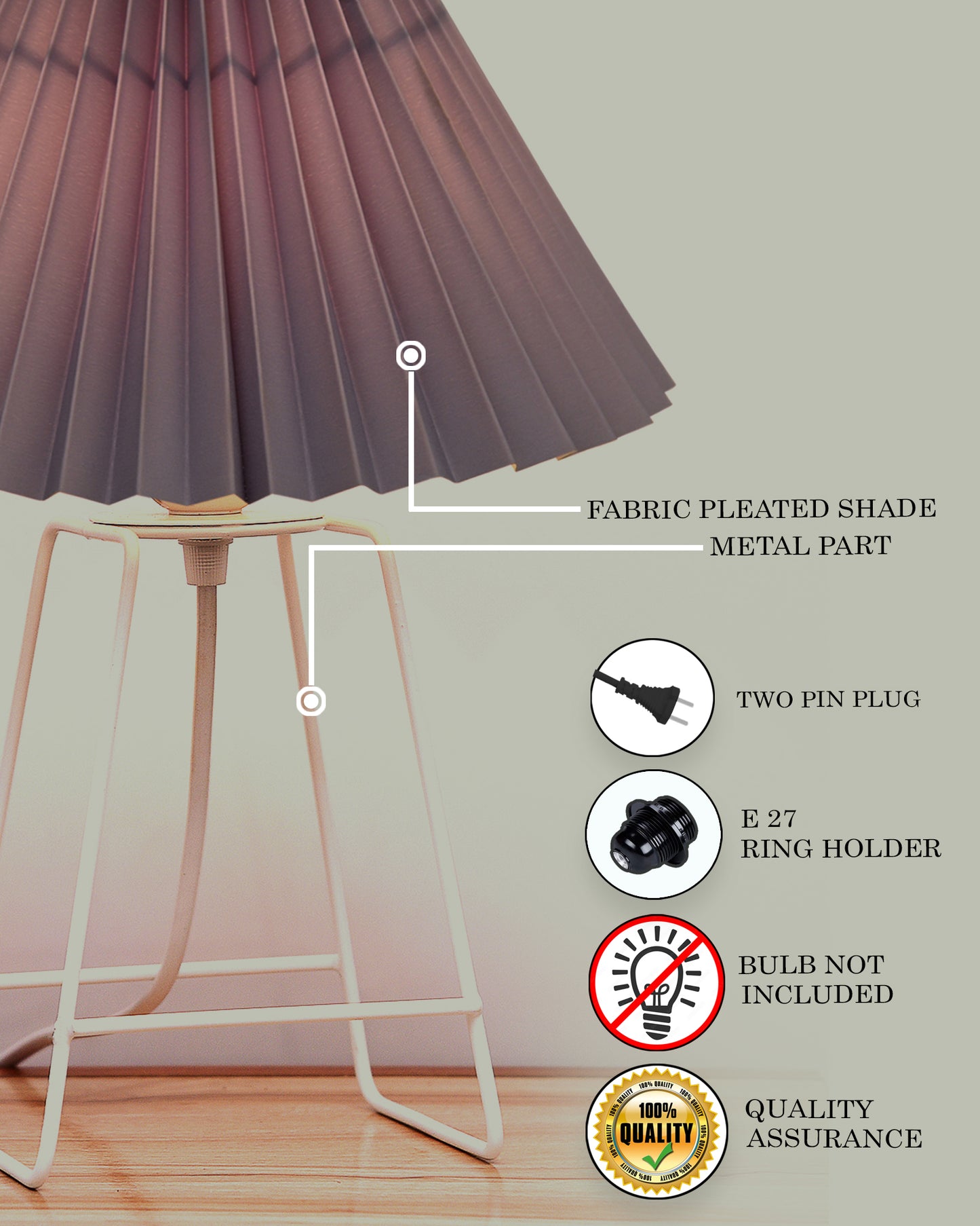 Korean Style Pleated Table Lamp with Wire Frame Base, Bedside Night Lamp for Bedroom & Living Room, Warm White Ambient Lighting, White Taper, Pleated off-white