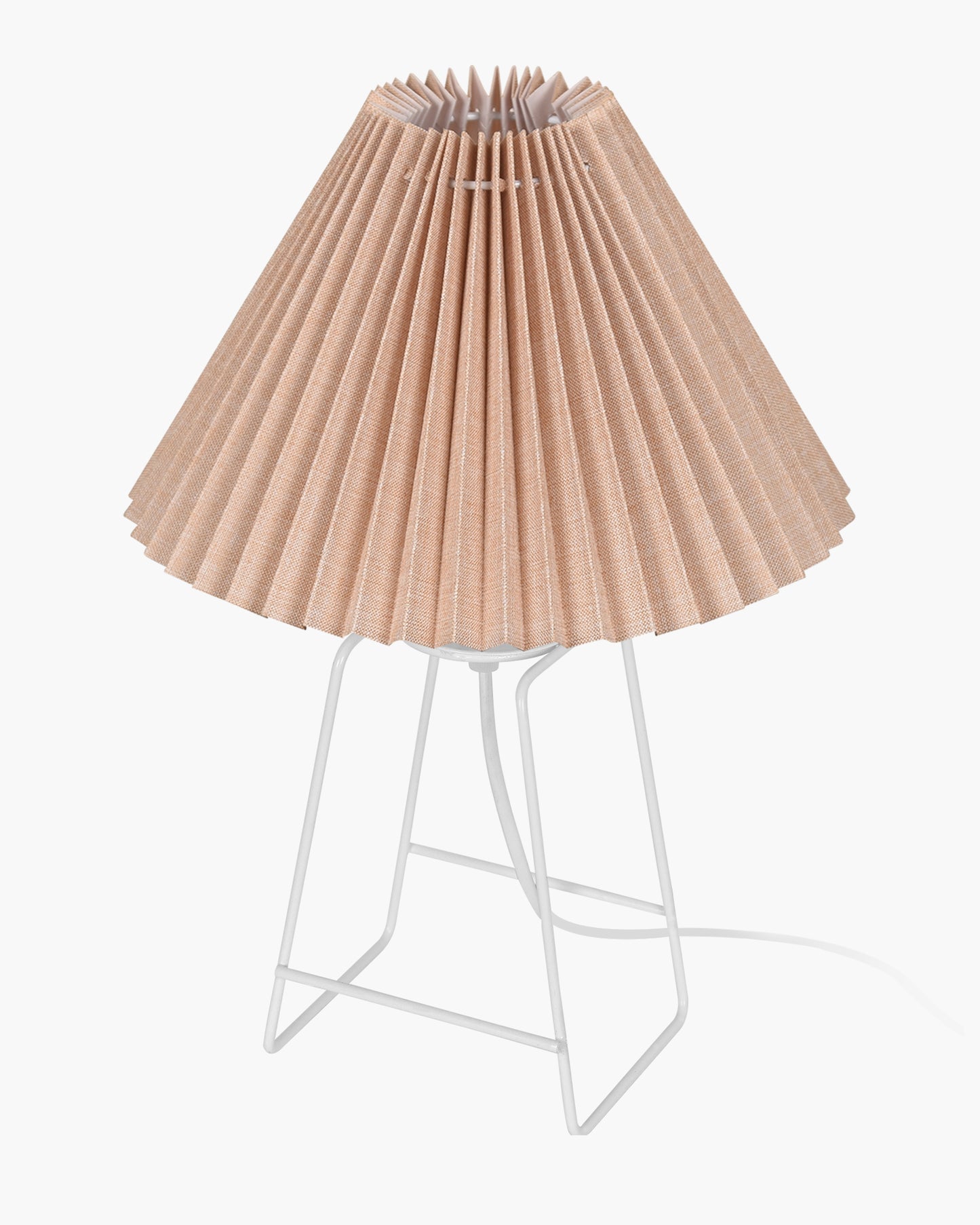 Korean Style Pleated Table Lamp with Wire Frame Base, Bedside Night Lamp for Bedroom & Living Room, Warm White Ambient Lighting, White Taper, Pleated off-white