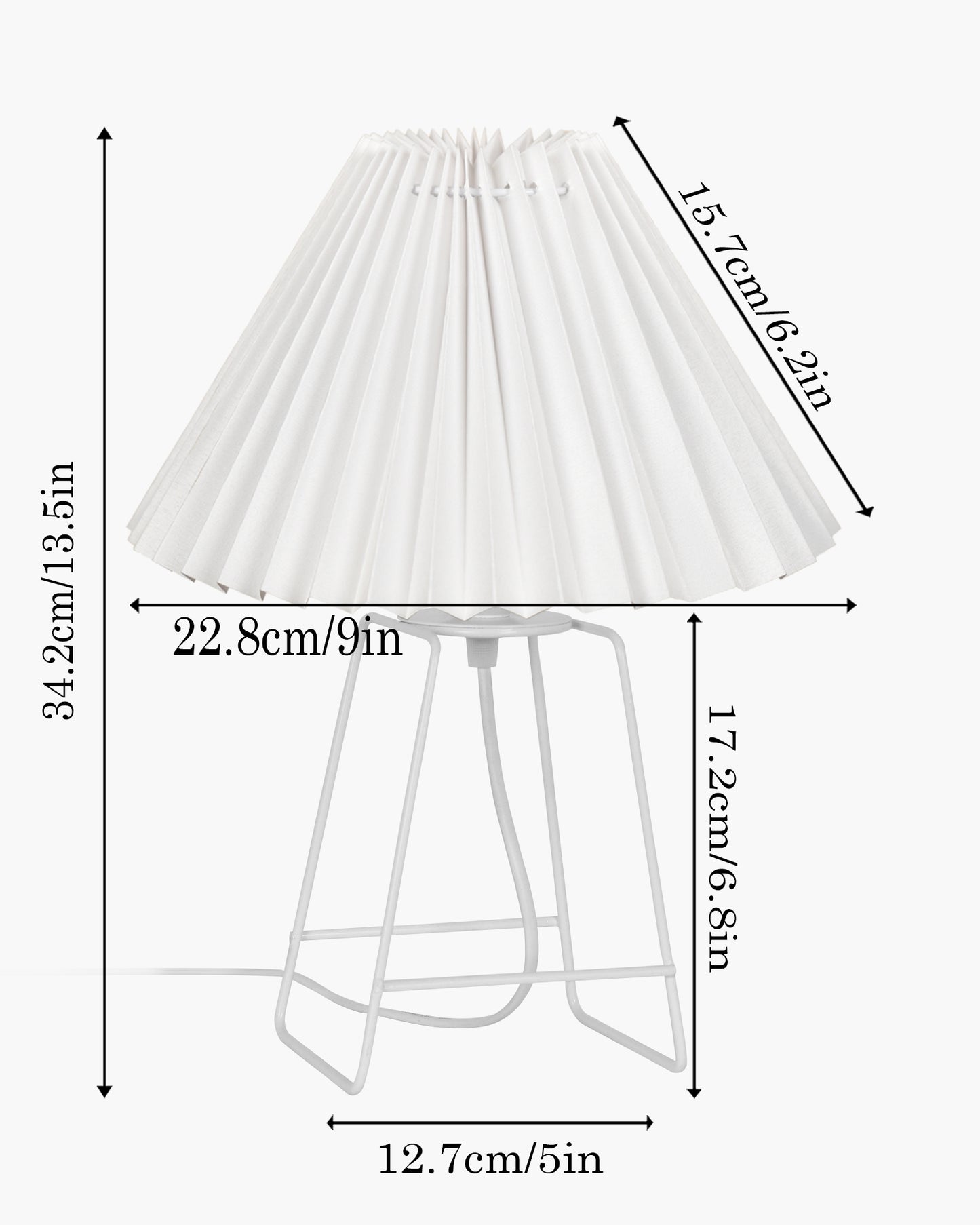 Korean Style Pleated Table Lamp with Wire Frame Base, Bedside Night Lamp for Bedroom & Living Room, Warm White Ambient Lighting, White Taper, Pleated off-white
