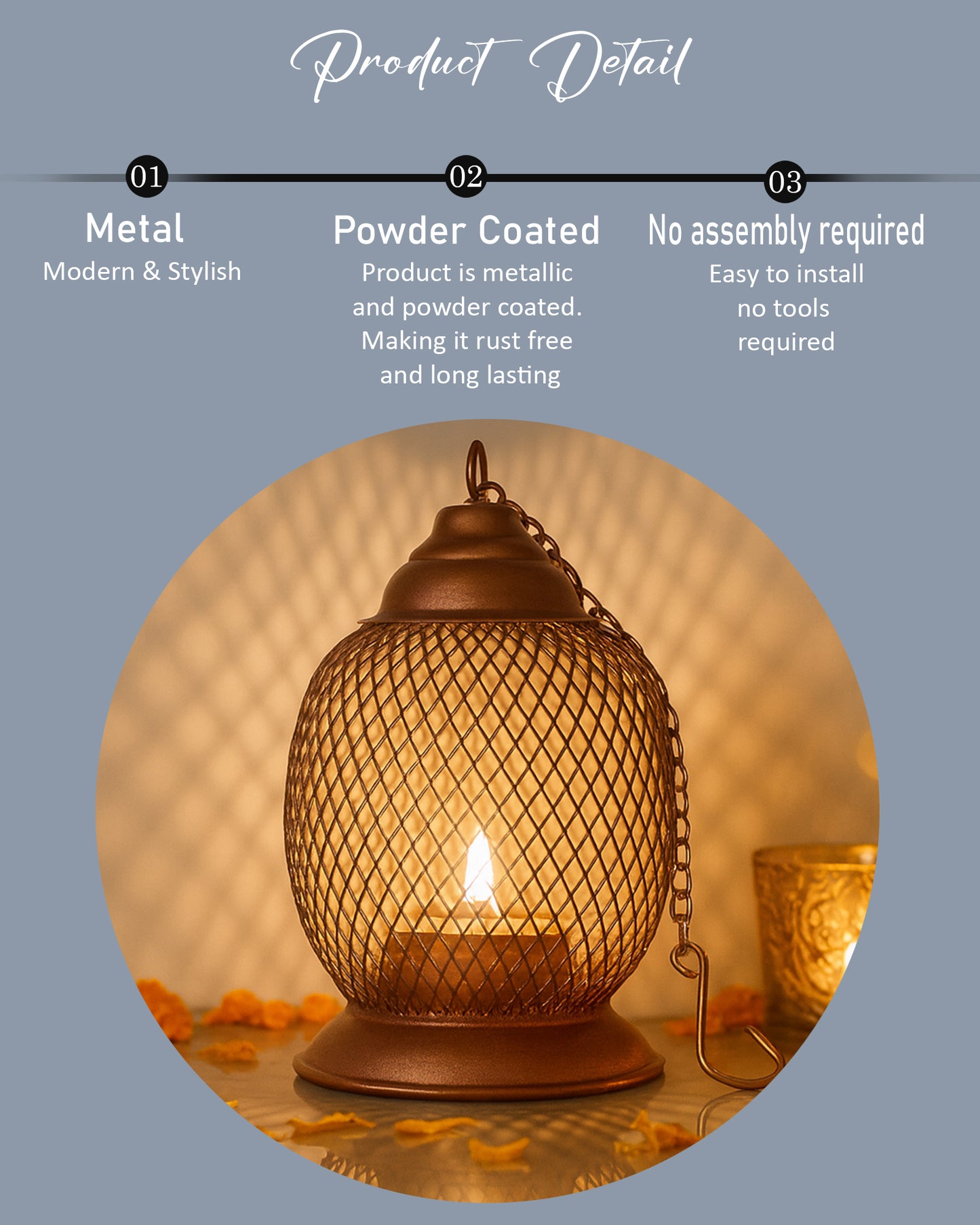 Wire Mesh Metal Tea Light Candle Holder – Decorative Tabletop Stand for Home, Diwali & Festive Décor, Golden