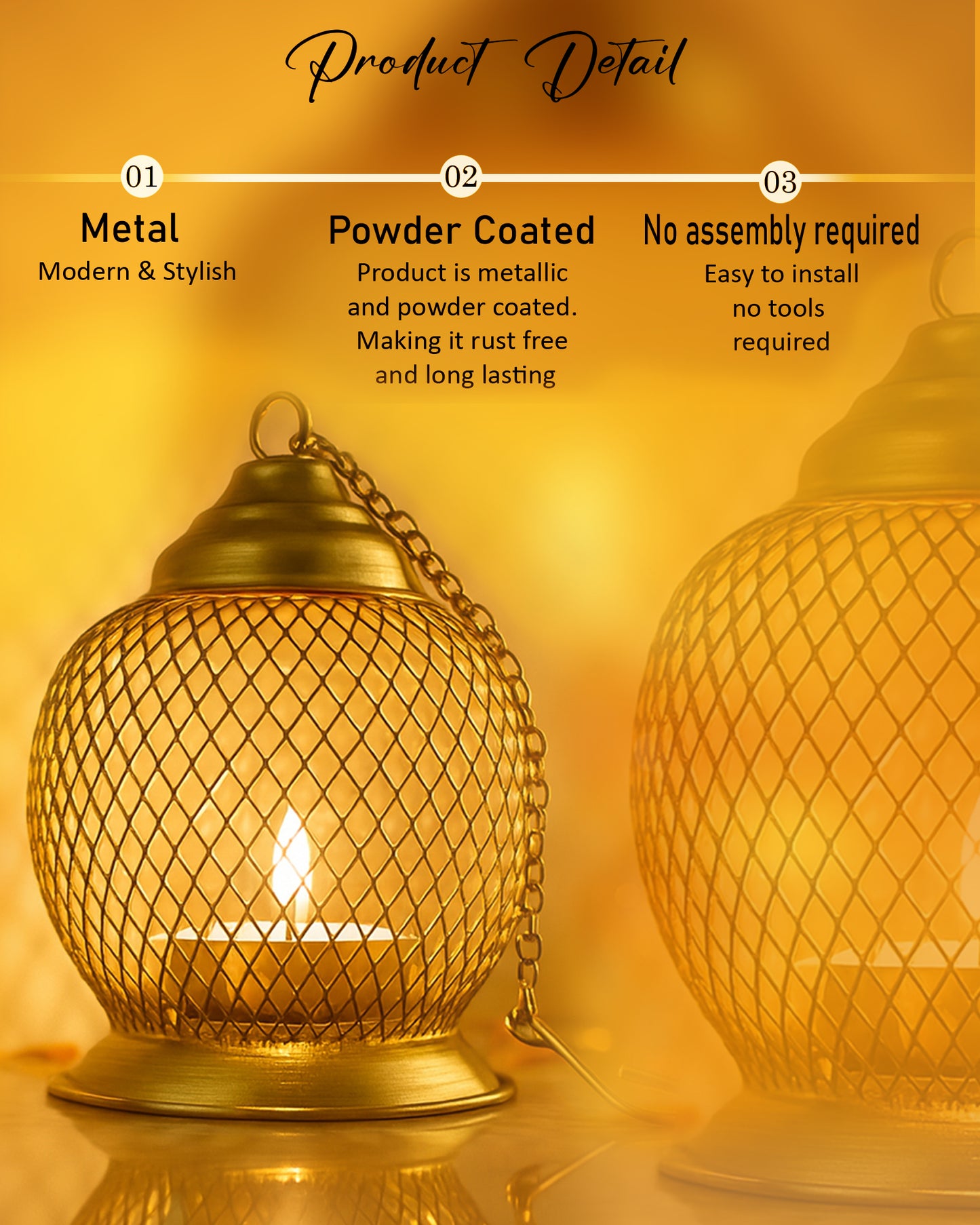 Wire Mesh Metal Tea Light Candle Holder – Decorative Tabletop Stand for Home, Diwali & Festive Décor, Golden