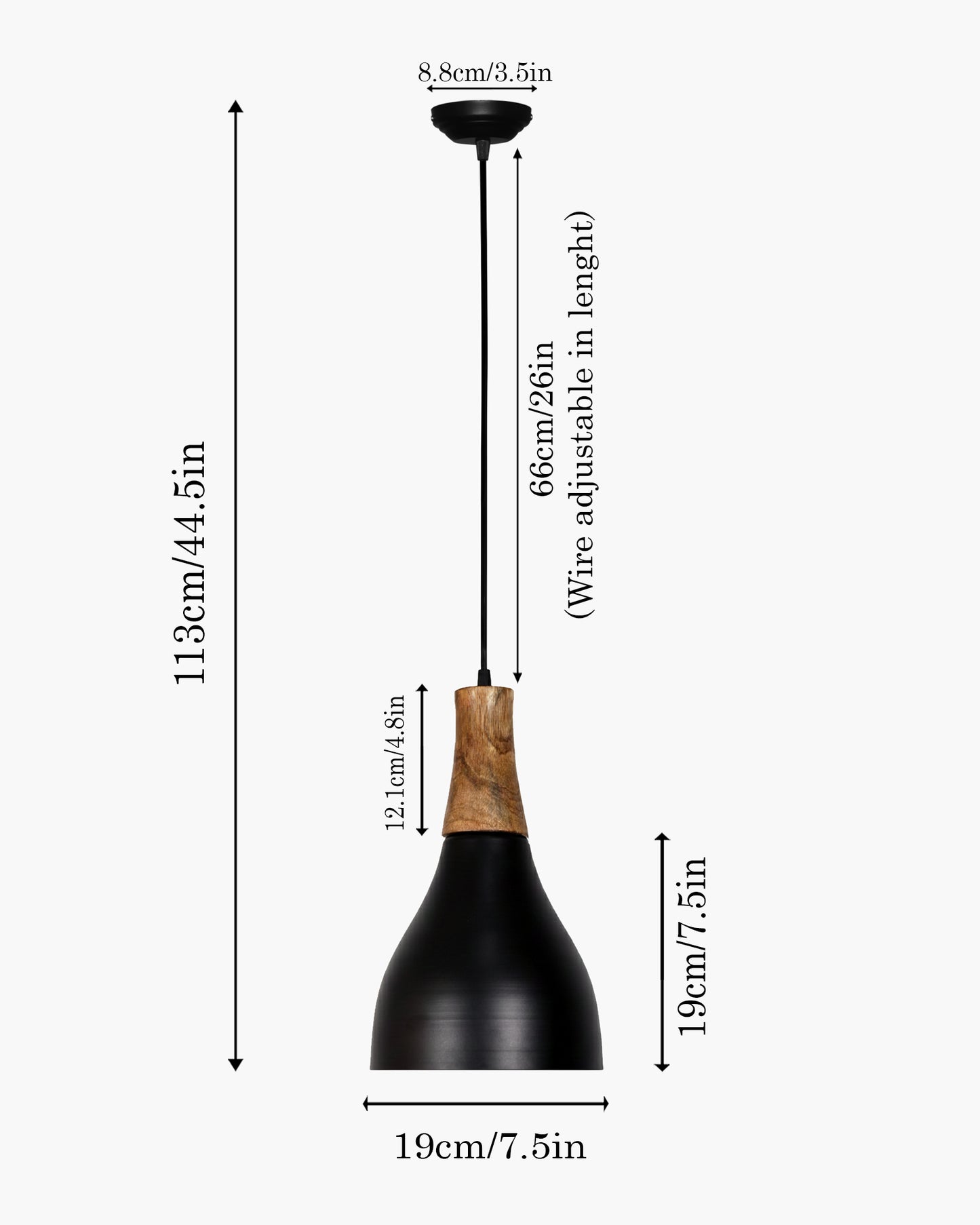 Homesake® Vanora Wooden Top Black Pendant Light for Living Room | Modern Dome Hanging Lamp for Bedroom & Dining | Wood Metal Warm Light, Croft, Step