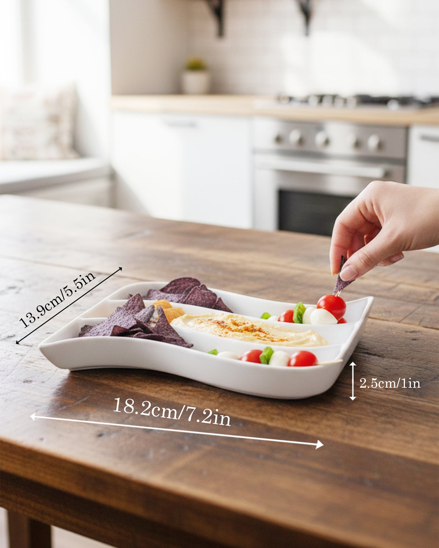 Homesake® White Porcelain Wavy Rectangle Tray with partition, Serving Platter for Serving Food, Serving Trays for Party, Entertaining, Sushi, Appetizer, Oven Safe Dinnerware