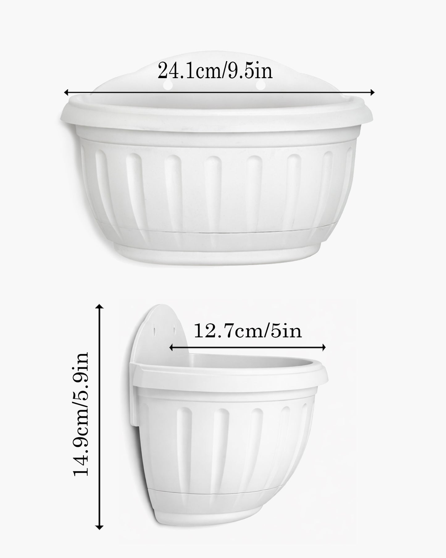 Homesake® White Self Watering Wall Planter Ribbed Wall Square, Rustproof PP, Dual Chamber Design