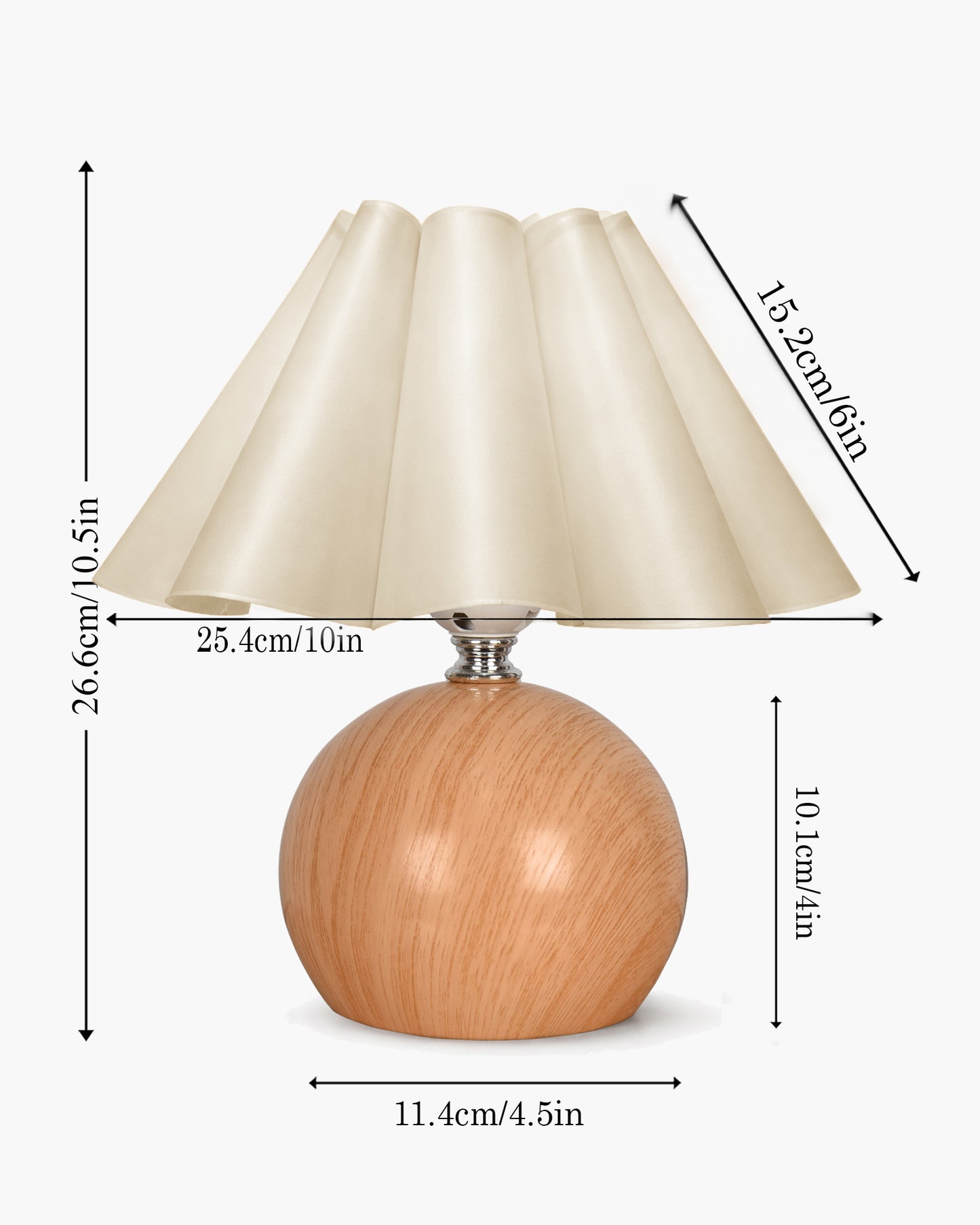 Homesakeยฎ Wood Grain Pattern Small Table Lamp, Desk Light, Bedroom Lamps for Nightstand, Scalloped Lamp Shade, Lamps for Small Spaces for Bedroom, Living Room, Round