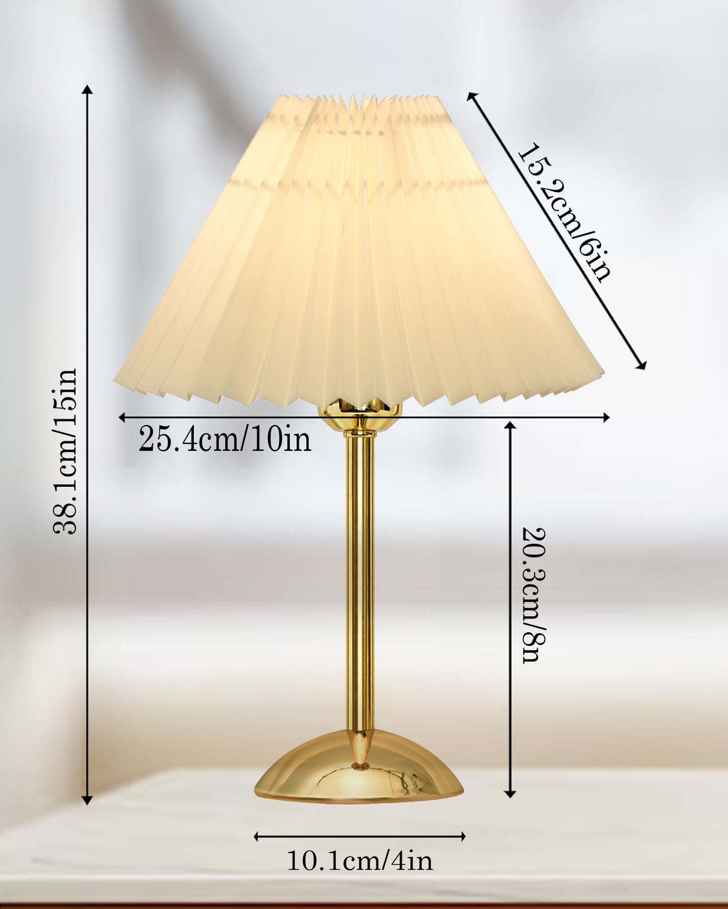 Luxe Round Gold Table Lamp with Linen Fabric Drum Shade, Modern Decorative Bedside Lamp for Bedroom & Study Table, Living Room & Side Table, Pleated Shade