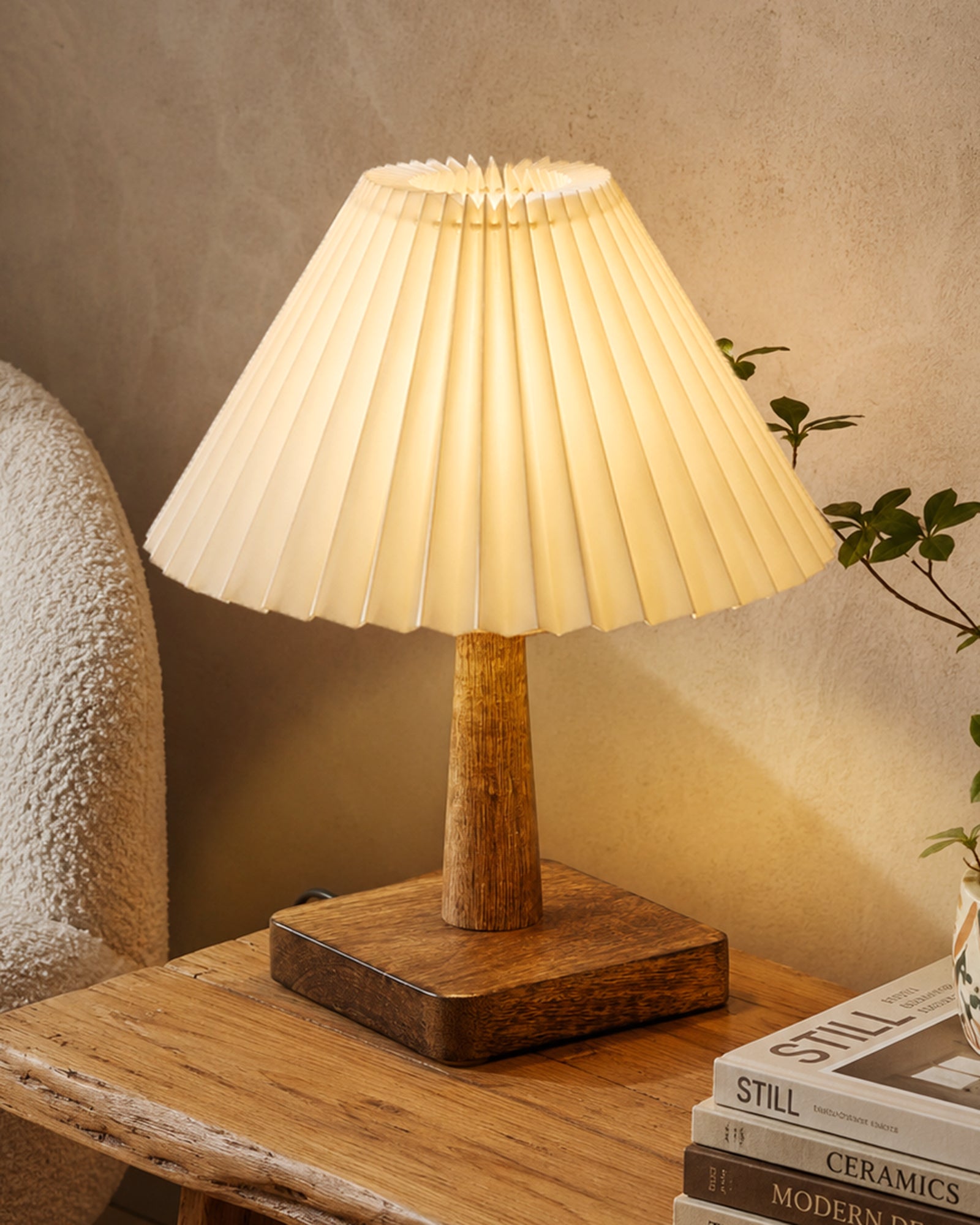 Shade Very Small Lamp Table Kyoto Pleated Wooden Table Lamp For Bedroom, Bedside Living Room Nordic  Aesthetic Ambient Light Home Decorative Wooden Desk Lamp, (Pleated