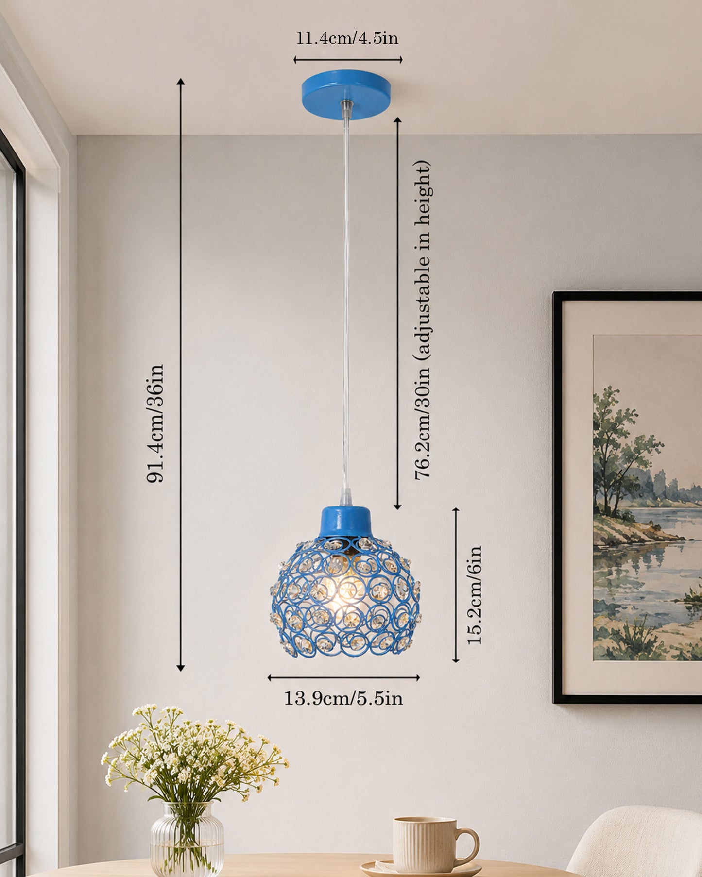 Homesake® Crystal Dual Half Globe Pendant Light, Black Metal Chandelier with Crystal Accents, Modern Hanging Ceiling Light Fixture for Living Room, Dining Room, Bedroom, Foyer & Hallway
