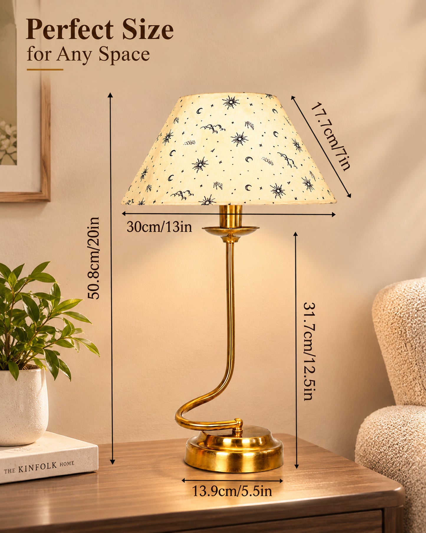 Homesake® Modern Brass Finish Table Lamp with Retro Khadi Fabric Shade | Decorative Bedside Night Lamp for Bedroom, Living Room, Study Table, Office & Home Décor | Warm Ambient Light