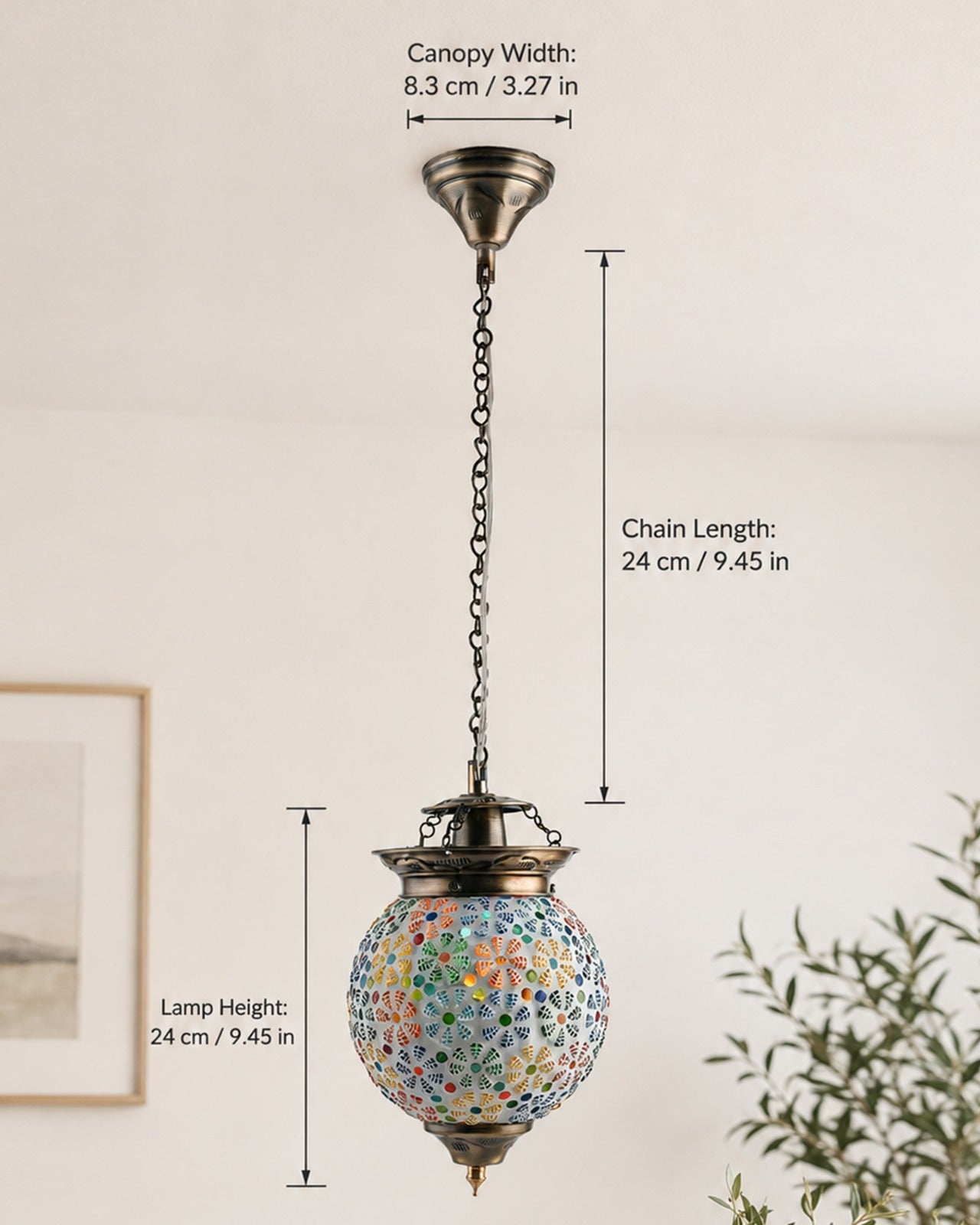 Antique Turkish Moroccan Mosaic Pendant with Metal Ceiling Hanging Light