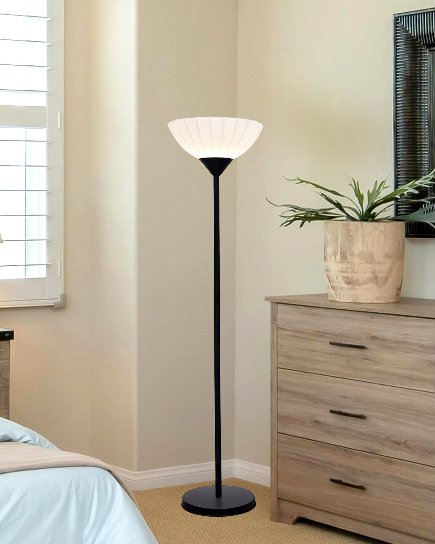 Sky Ribbed Dome Standing Lamps with Acrylic Shade,Modern Floor Lamp for Living Room, Bedrooms, Office Straight