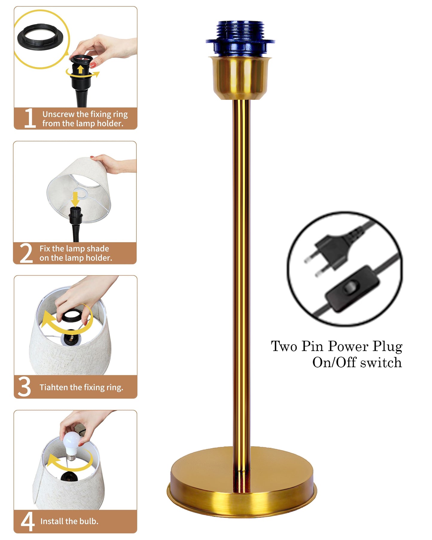 Gold Table Lamp for Living Room & Bedroom | Modern Metal Bedside Lamp | Elegant Nightstand Light for Home Décor | Stylish Study & Office Desk Lamp, Black Taper Drum