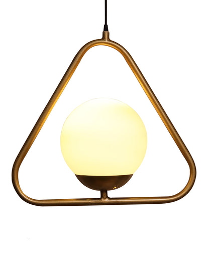 Mid Century Modern Light Chandelier Lighting, White Frosted Glass Globe Lampshade Pendant Indoor Hanging Light Fixture, Golden Triangle