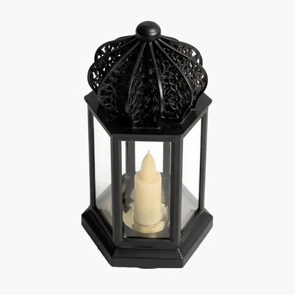 Homesake® Antique LED Candle Hurricane Lamp, 1 Pc Flameless and Smokeless Acrylic, Wall Hanging for Home, Living Room Corner, Bedroom, Wall Decor, Ramadan Decorations, Arabian Nights, Black