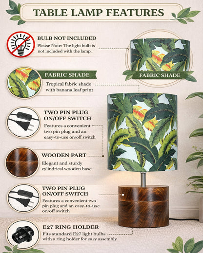 Modern Zen Wooden Lampshade Nightstand Lamps, Antique Base E27 Creative Reading Bedside Lamps Ideal for Bedroom, Rustic Cylinder, Bird Cylinder