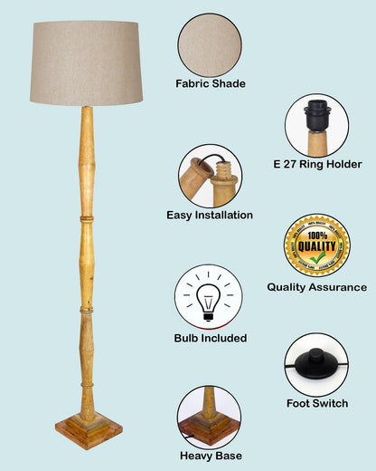 Wood Antique Candlestick Fabric Drum Shade Decor for Living Room Reading House Bedroom Home, Natural Diamond