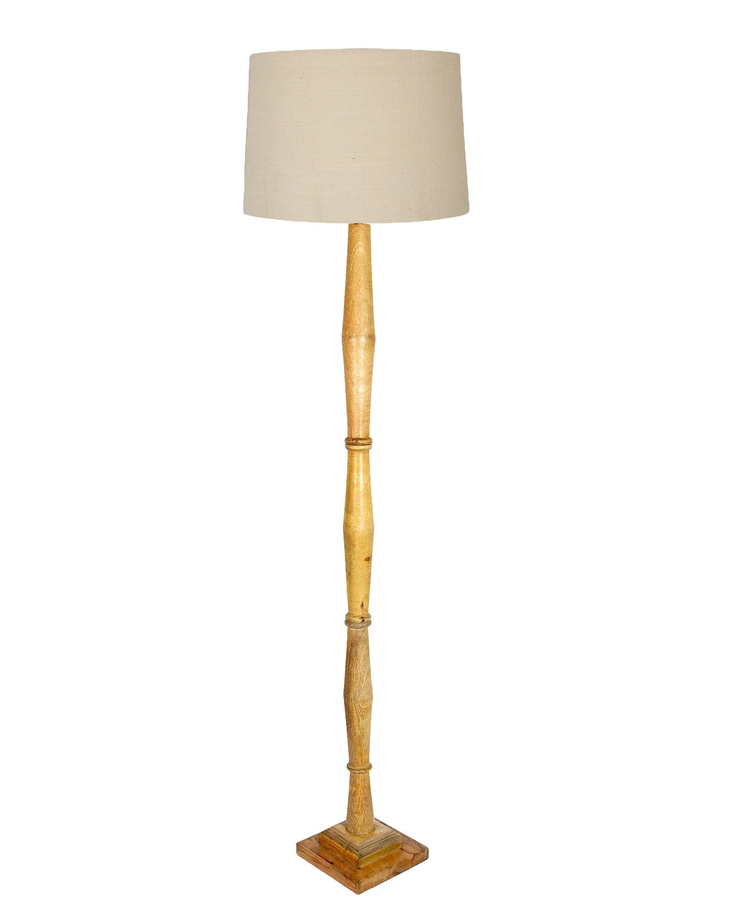 Wood Antique Candlestick Fabric Drum Shade Decor for Living Room Reading House Bedroom Home, Natural Diamond