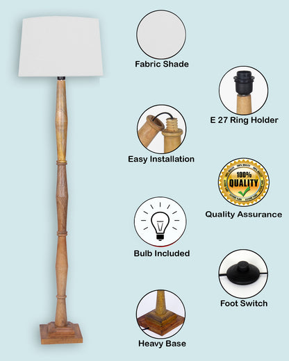 Wood Antique Candlestick Fabric Drum Shade Decor for Living Room Reading House Bedroom Home, Natural Diamond