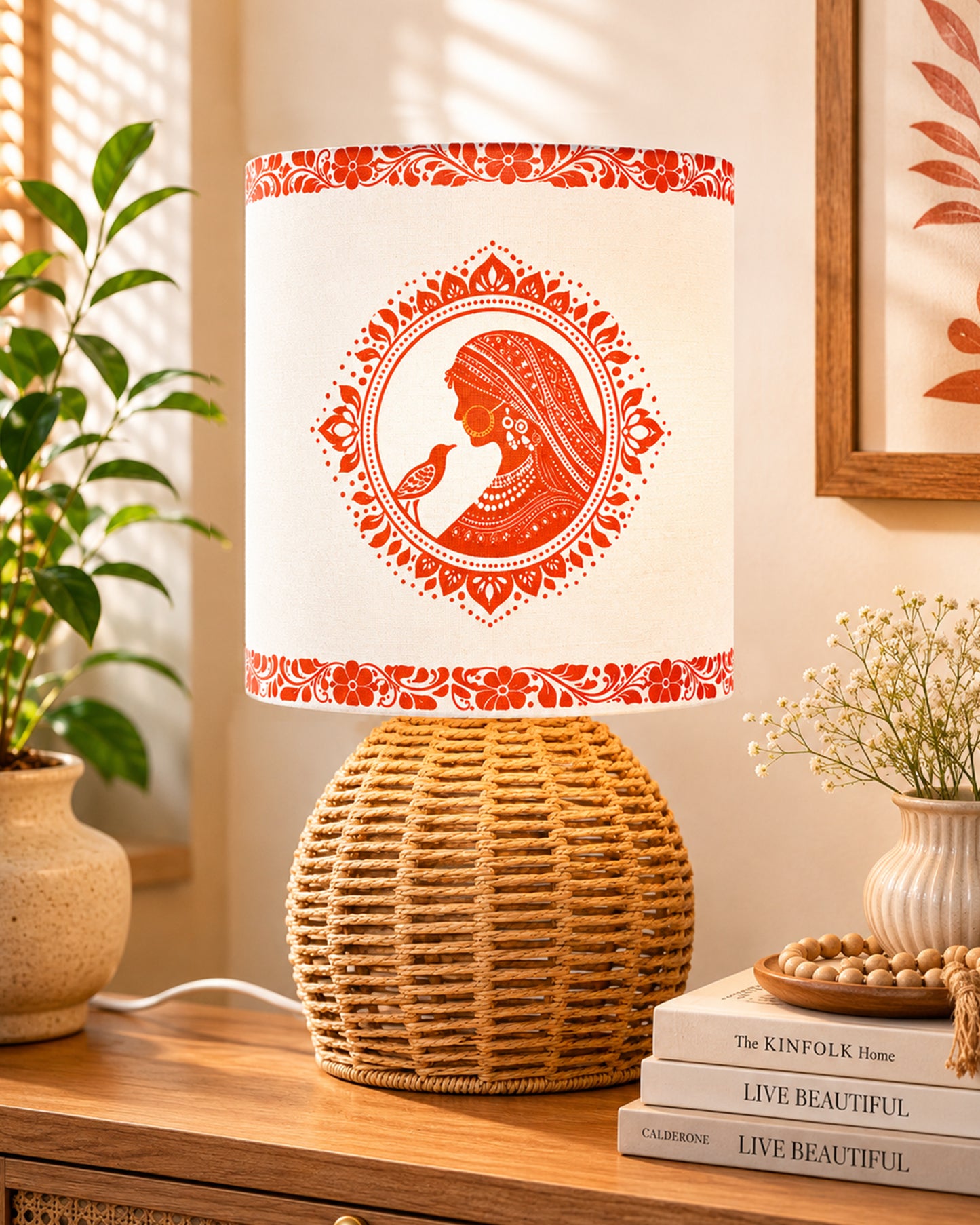 Homesake® Shade Rattan Table Lamp for Bedroom & Living Room, Natural Wicker Bedside Lamp for Bedroom, Living Room & Home Décor, E27 Holder, Livra, Scandinavian, Minimal Style Lighting (Round, Jute)