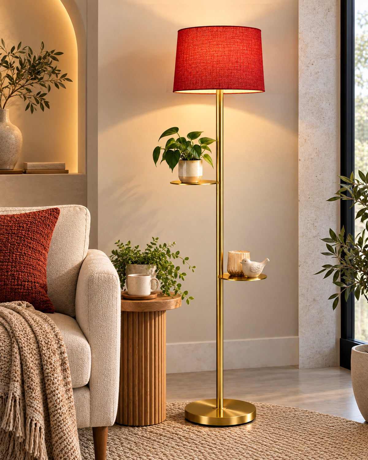 Contemporary Duo Shelf Metal Floor Lamp, Bedside Living room Office Home Decor Lamp, Golden