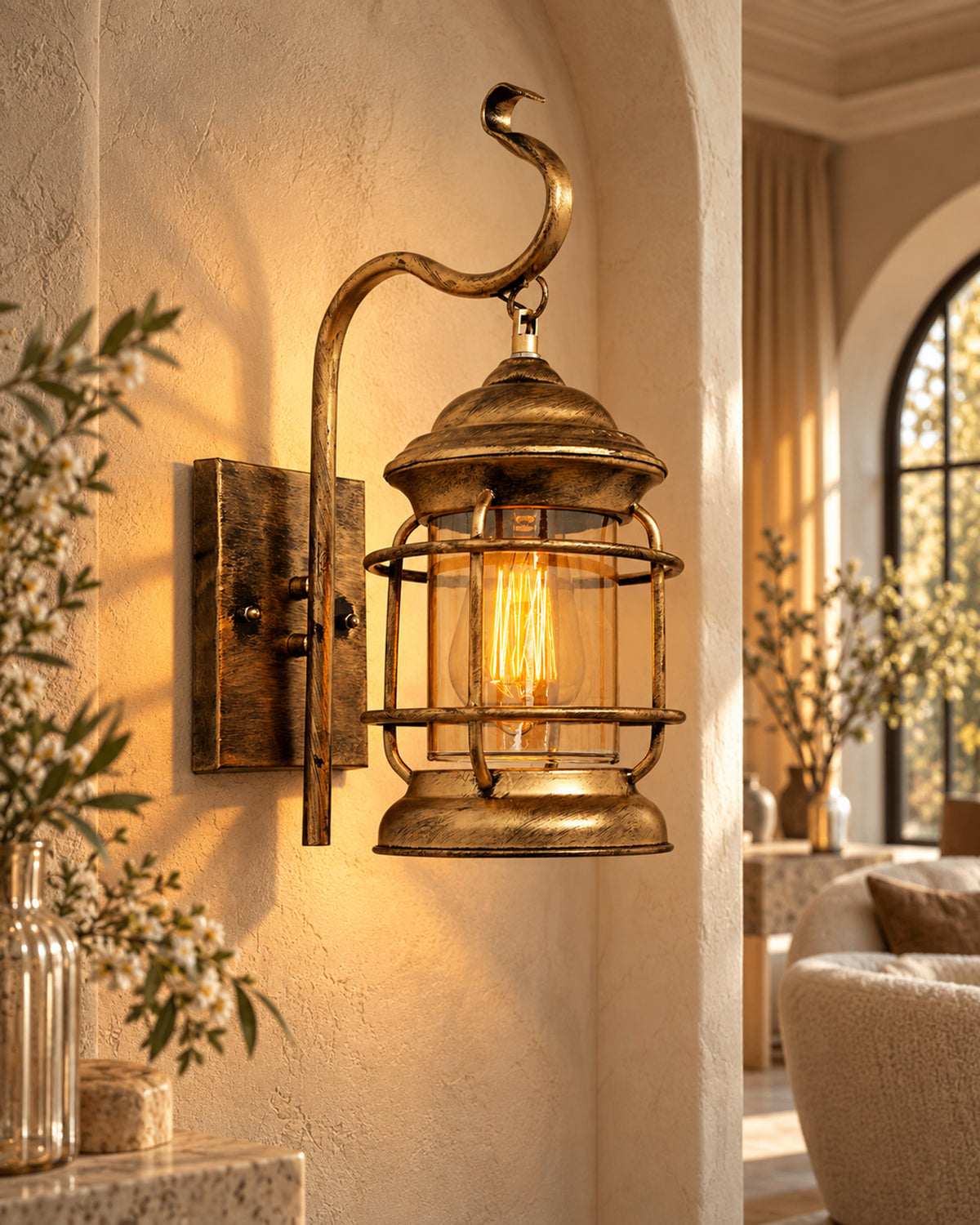 Rustic Wall Light Fixtures, Oil Rubbed Bronze Finish Indoor Vintage Wall Sconce Industrial Lamp Fixture Glass Shade Farmhouse Metal Sconces for Bedroom Living Room Cafe, Wall Cage Cylinder