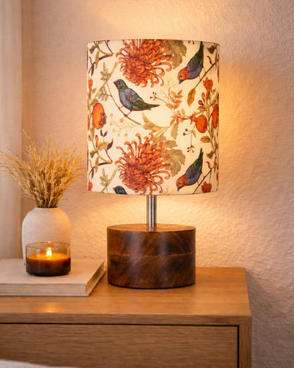 Modern Zen Wooden Lampshade Nightstand Lamps, Antique Base E27 Creative Reading Bedside Lamps Ideal for Bedroom, Rustic Cylinder, Bird Cylinder