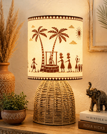 Homesake® Raffia Rattan Table Lamp with Fabric Shade, Small Nightstand Lamp, Natural Wicker Bedside Lamp for Bedroom, Living Room, Study & Home Décor, Livra Collection | E27 Holder