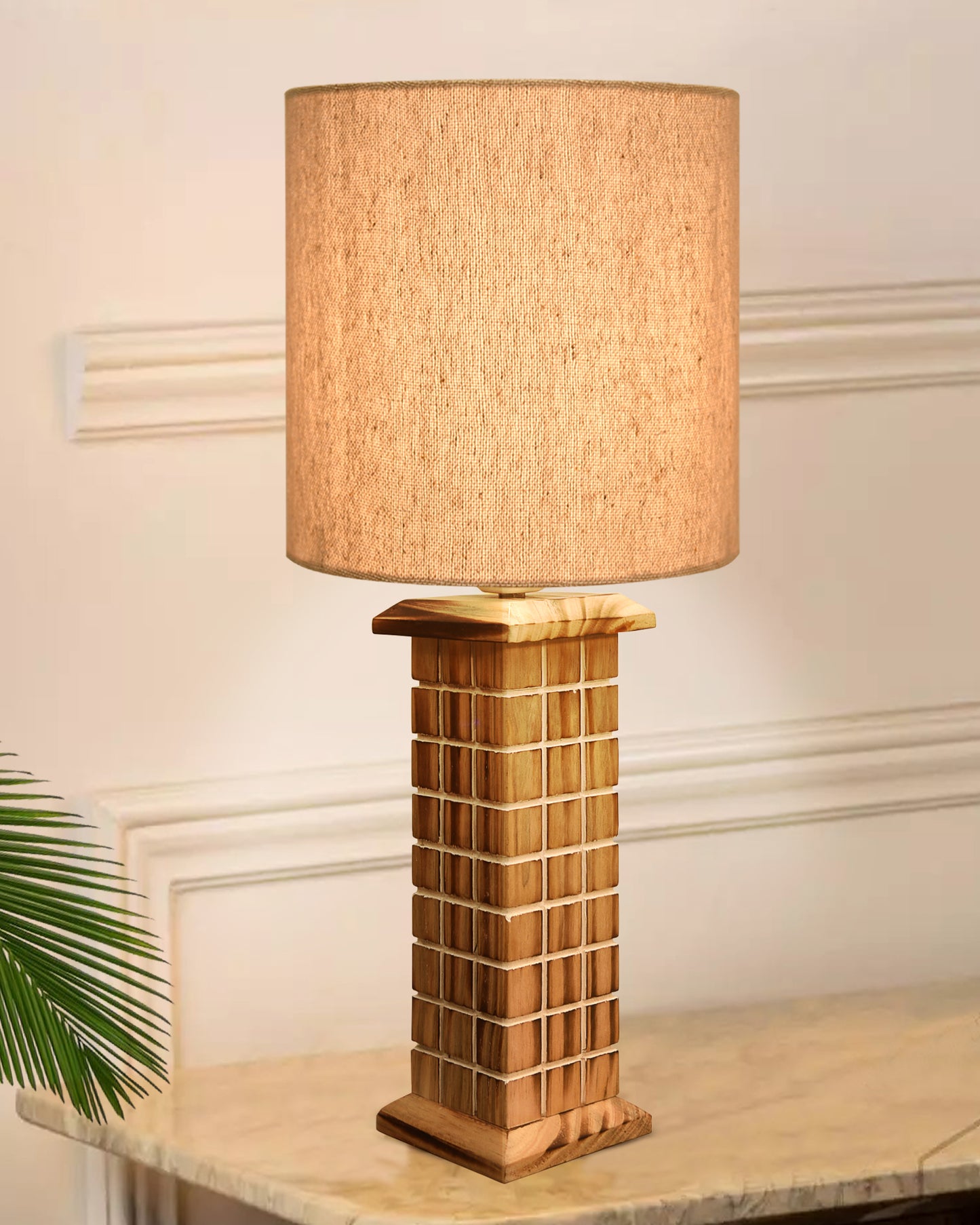 Rustic Beige Table Lamp New York Skyline with Fabric Shade, Table Light, Home Décor, Office, Gift, Jute Drum