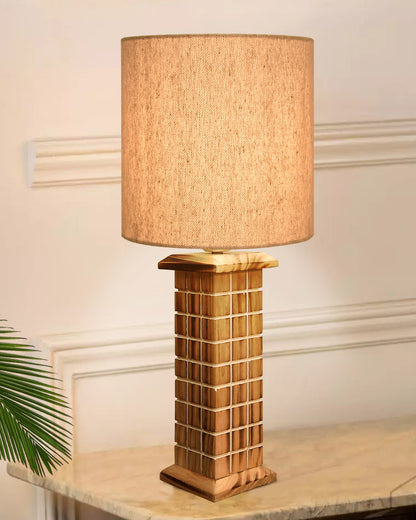 Rustic Beige Table Lamp New York Skyline with Fabric Shade, Table Light, Home Décor, Office, Gift, Jute Drum