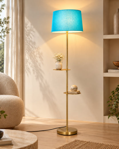 Contemporary Duo Shelf Metal Floor Lamp, Bedside Living room Office Home Decor Lamp, Golden