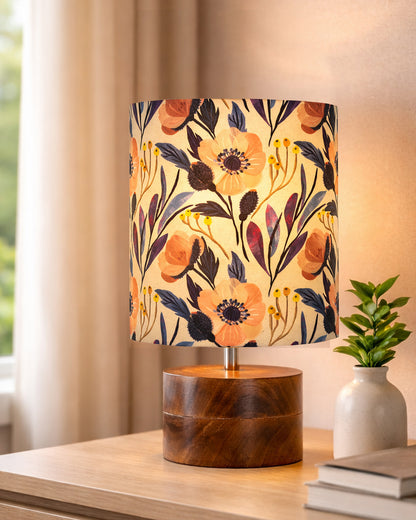 Modern Zen Wooden Lampshade Nightstand Lamps, Antique Base E27 Creative Reading Bedside Lamps Ideal for Bedroom, Rustic Cylinder, Bird Cylinder